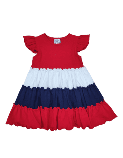Three Sisters Red White & Blue Colorblock Dress | Baby Girl Patriotic Outfit Bluff Town District Marketplace Three Sisters Red White & Blue Colorblock Dress | Baby Girl Patriotic Outfit Bluff Town District Marketplace