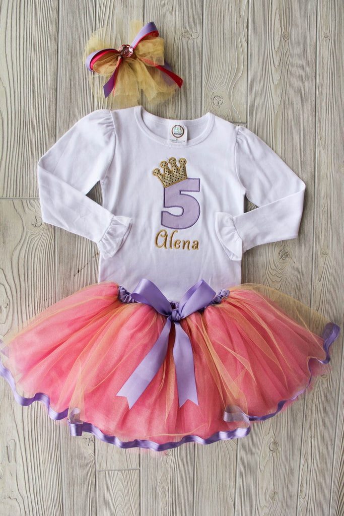 5th Birthday Outfit w/ Ribbon Tulle Skirt Darling Custom Designs