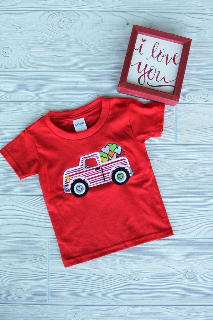 Boy's Truck With Hearts Valentine Shirt