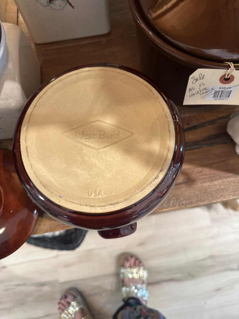 vintage West Bend, USA, pottery, brown bean crock