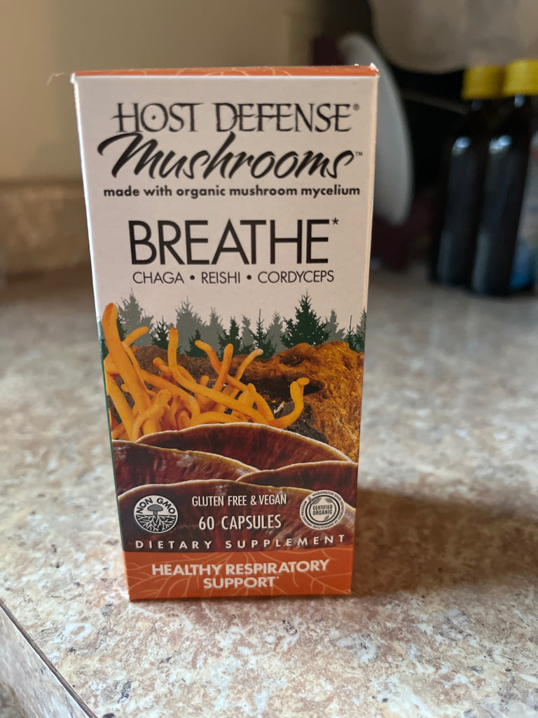 BREATHE, Host Defense Dietary Supplement 60 capsules Orange and brown