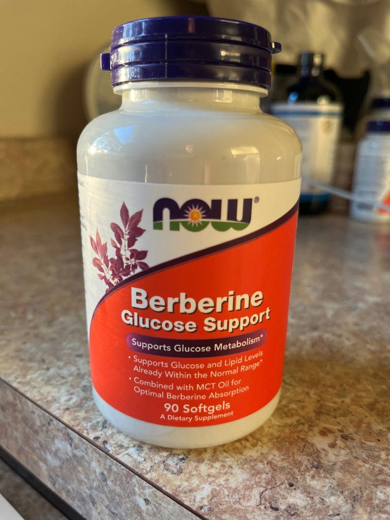Berberine, NOW Herbal supplement 90 soft gels White with red and purple accents
