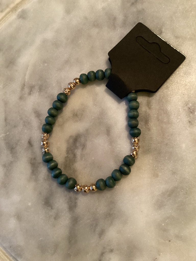 Grateful Soul Jewelry Green wood and Gold plated lava stone