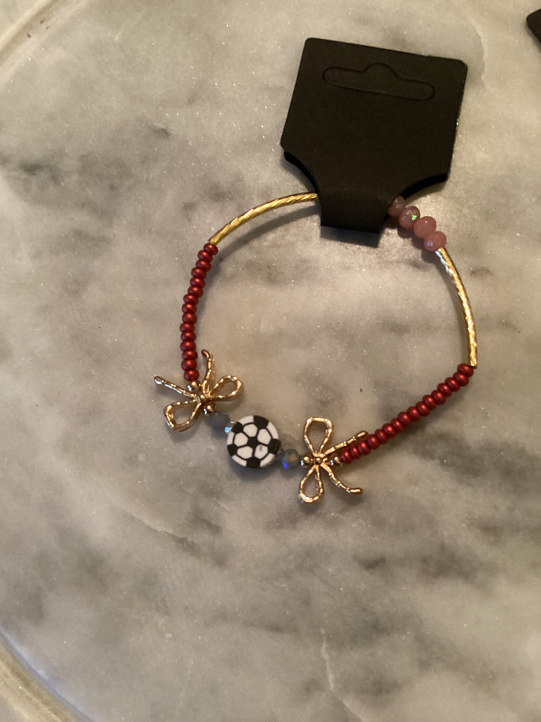 Grateful Soul Jewelry Maroon & pink, Gold bow & soccer ball 