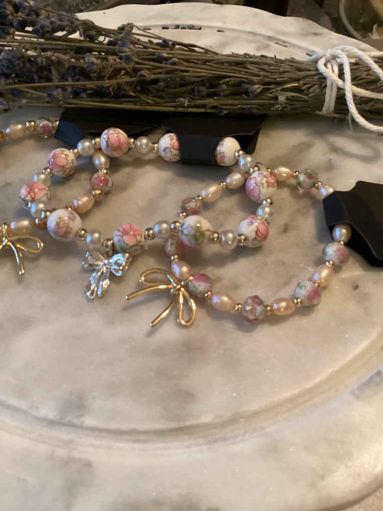 Grateful Soul Jewelry XL Pink floral ceramic, pearl, gold