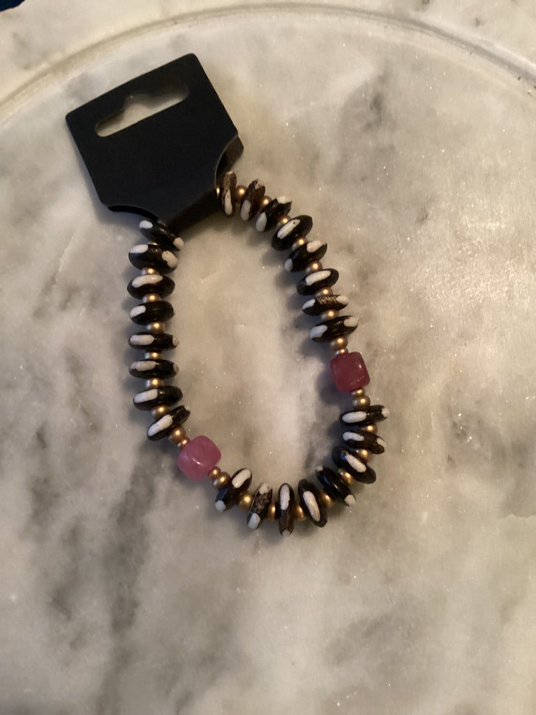 Grateful Soul bracelet bone and strawberry quartz 