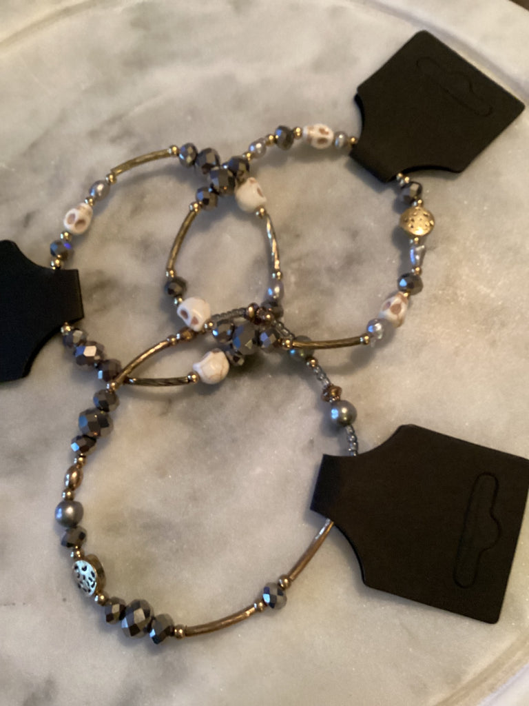 Grateful Soul Jewelry skulls pearl glass Black, Gold, White, Gray