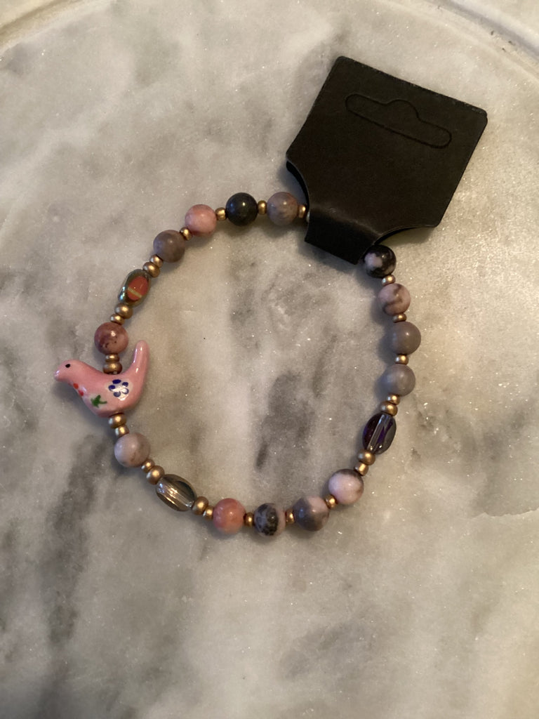 Grateful Soul bracelet ceramic pink bird pink Rhodalite 