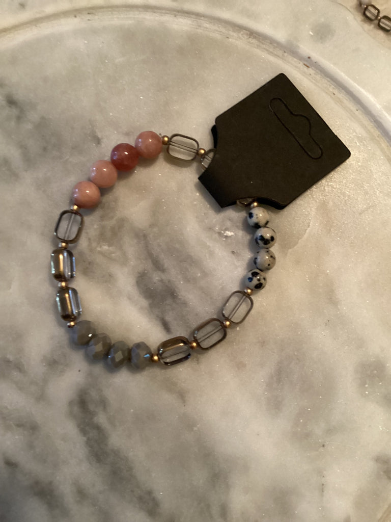 Grateful Soul bracelet pink sunstone Dalmatian jasper 