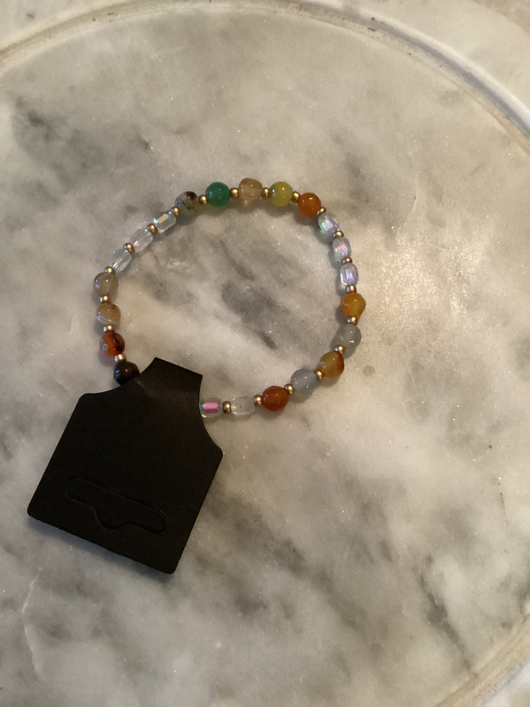 Grateful Soul bracelet agate (blue, beige, mustard, and earthy tones)