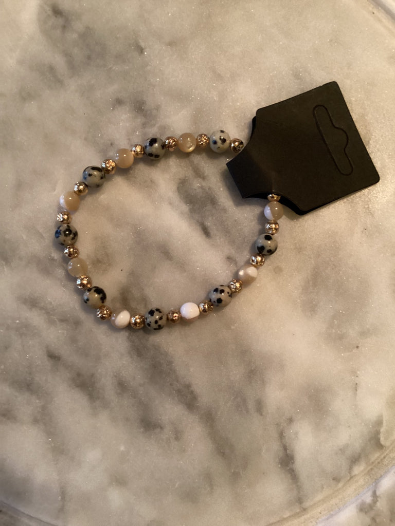 Grateful Soul bracelet, Beige shell ,Dalmatian jasper, gold lava