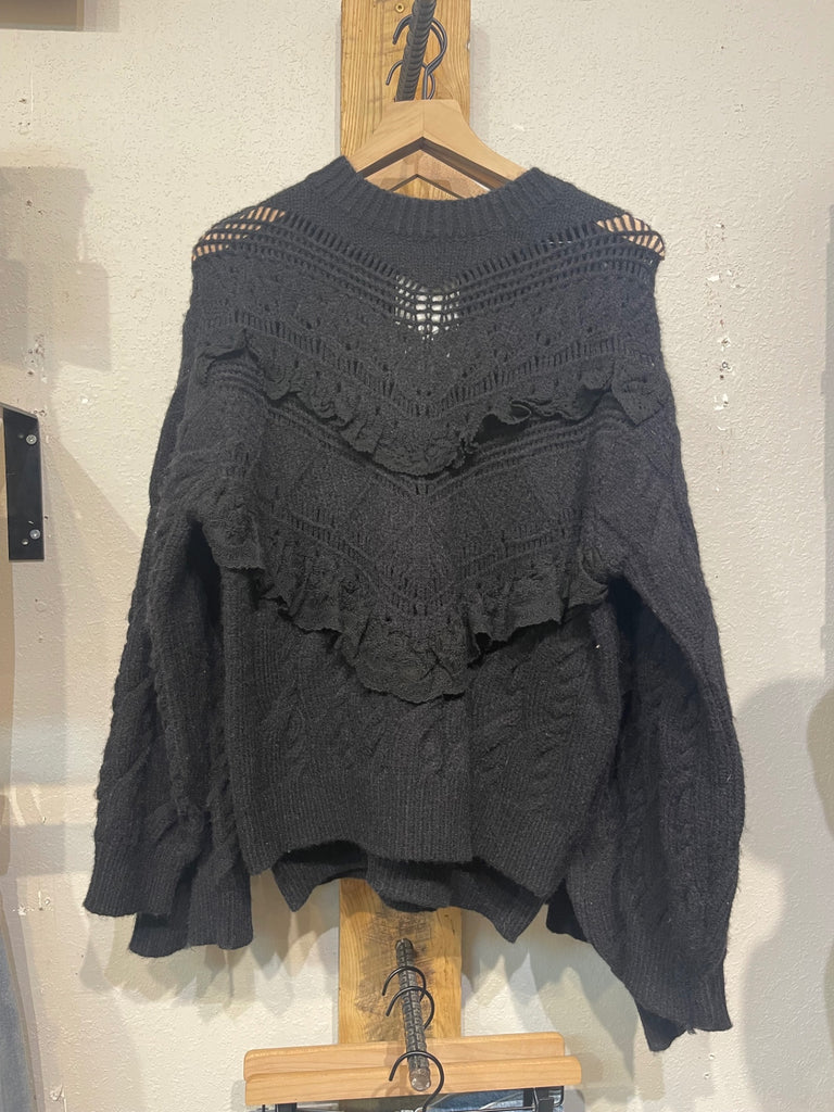 &Merci Sweater Black lace Lg