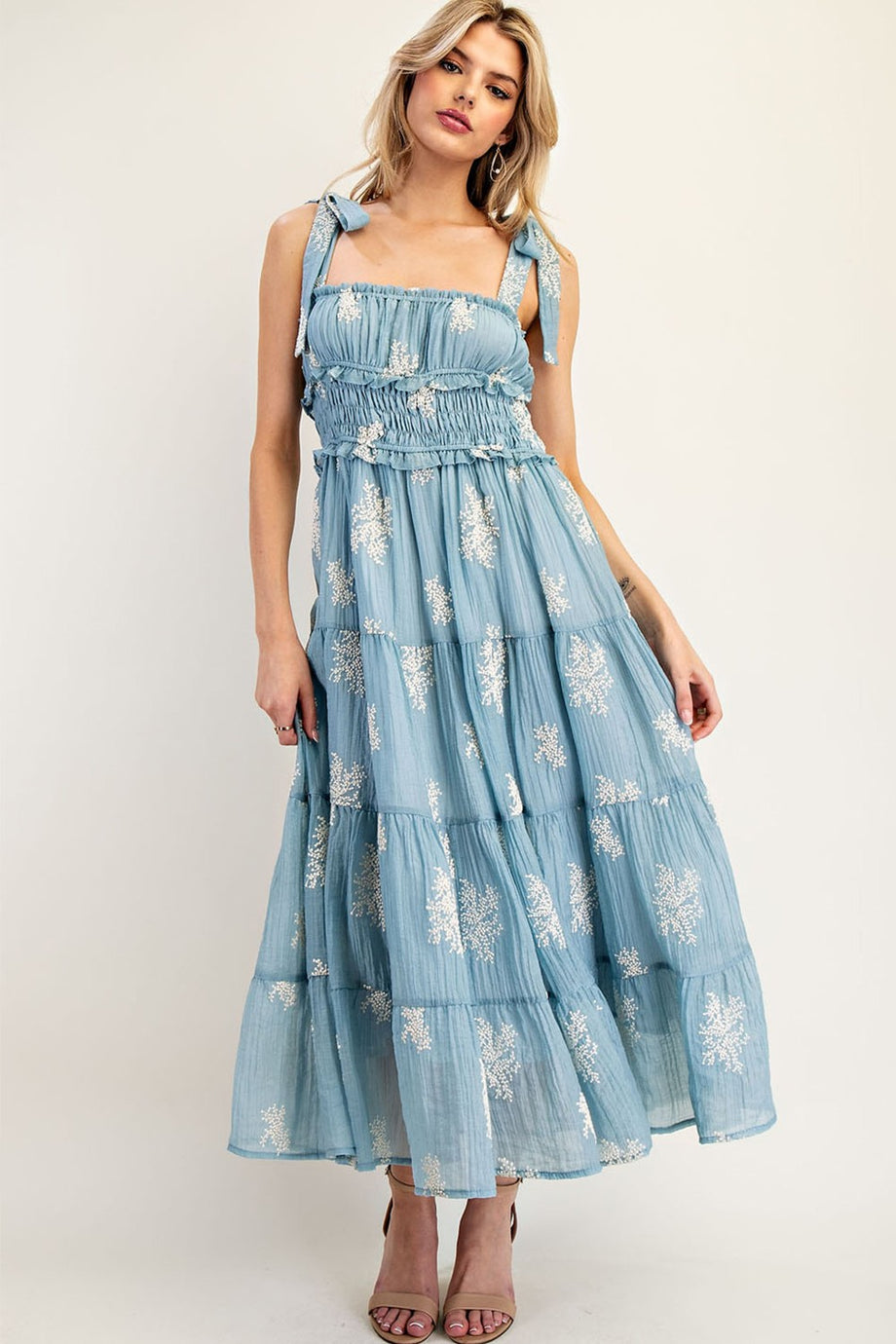 cheap bridesmaid dresses dusty blue Dusty Blue Chiffon Lace-Up A-Line Long Bridesmaid Dress – Modsele