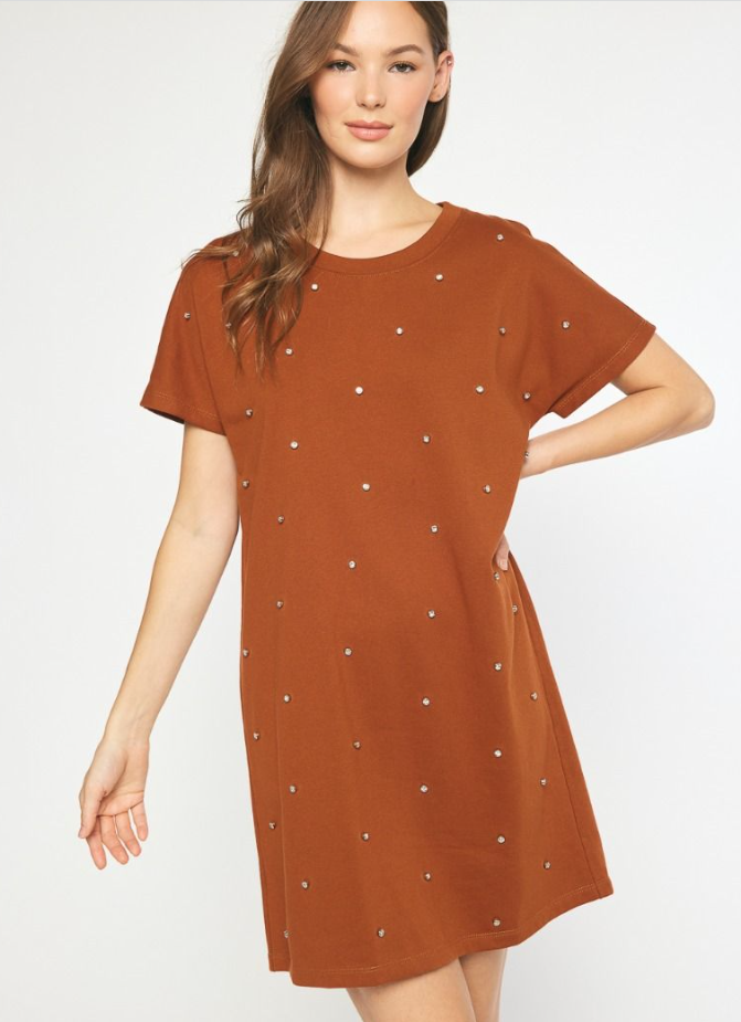 Entro Solid Short Sleeve Dress With Studs Bluff Town District Marketplace Entro Solid Short Sleeve Dress With Studs Bluff Town District Marketplace