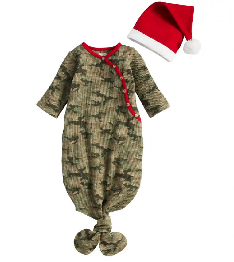 Mud Pie Camo Christmas Take Me Home Gown and Santa Hat