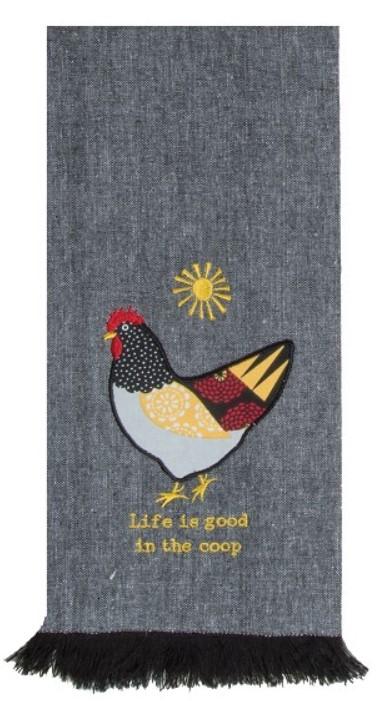 Farm Charm Chicken Theme Life Is Good In The Coop Cotton Applique Kitchen Tea Towel 18x28 from Kay Dee Designs