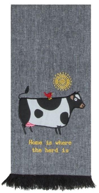 Farm Charm Cow Themed Home Is Where The Herd Is Cotton Applique Kitchen Tea Towel 