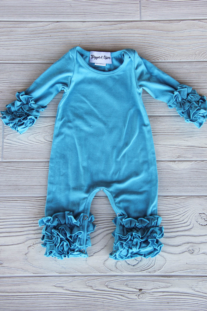 Spring Baby Romper with Monogram Darling Custom Designs turquoise