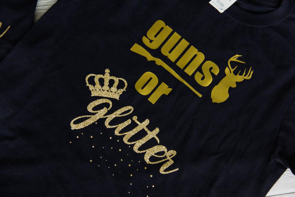 "Guns or Glitter" Gender Reveal Shirt Set Darling Custom Designs