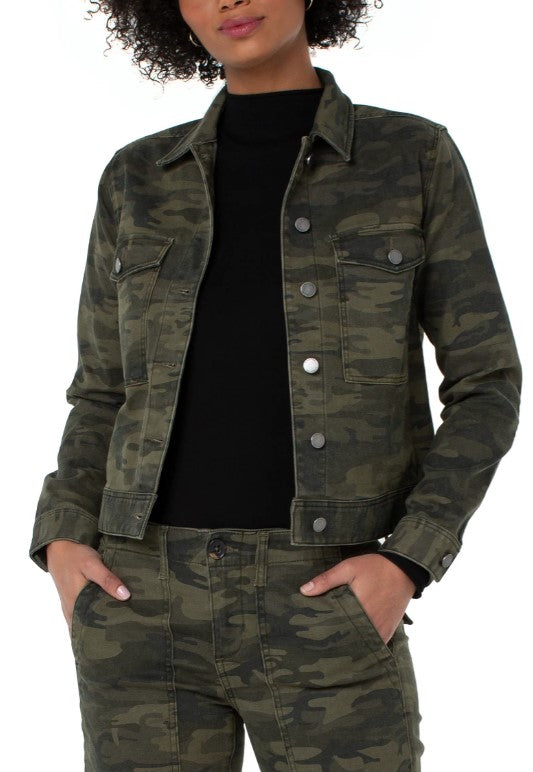 Liverpool Jeans Jacket With Patch Pockets LM1669NW4 Dark Moss Camo
