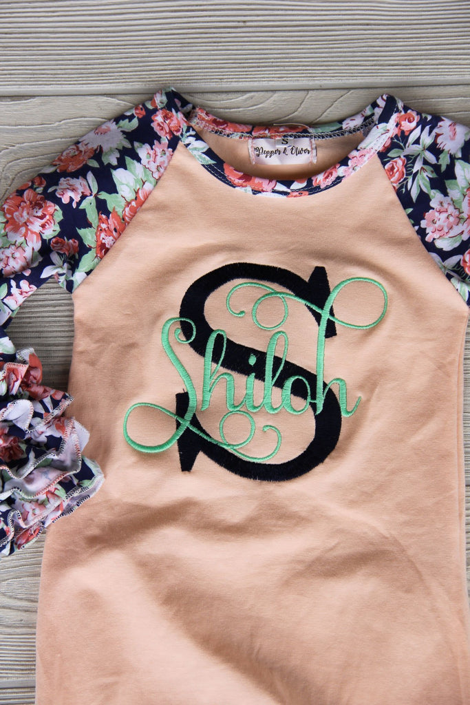 Name & Initial Baby Gown Darling Custom Gown Coral Floral