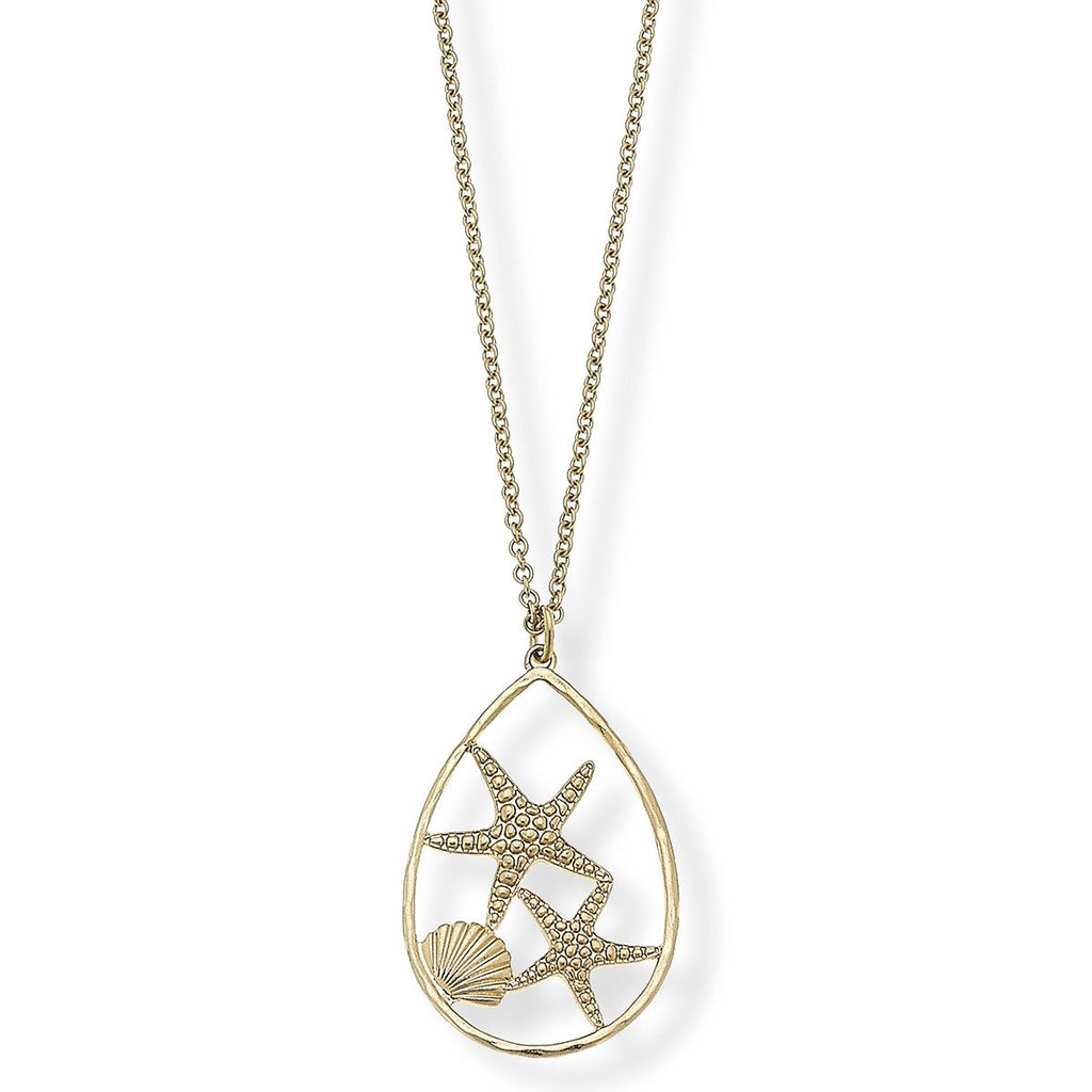 La Boutique Canvas Jewelry Starfish Pendant Necklace in Worn Gold, 30" Adjustable