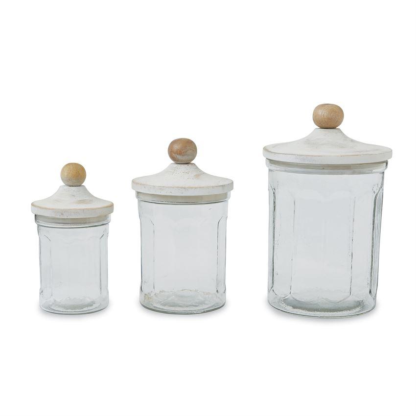 Mud Pie Glass and Wood Canister Set