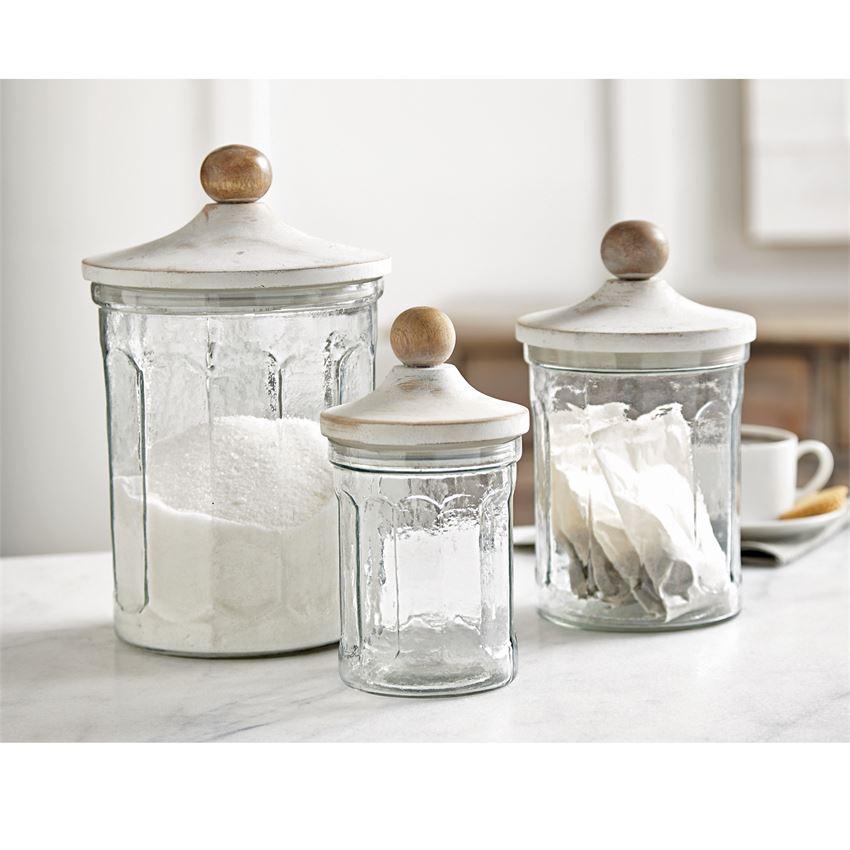 Mud Pie Glass and Wood Canister Set