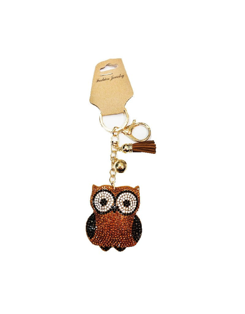 Rhinestone Puff Key Chains Keychains Brown Owl