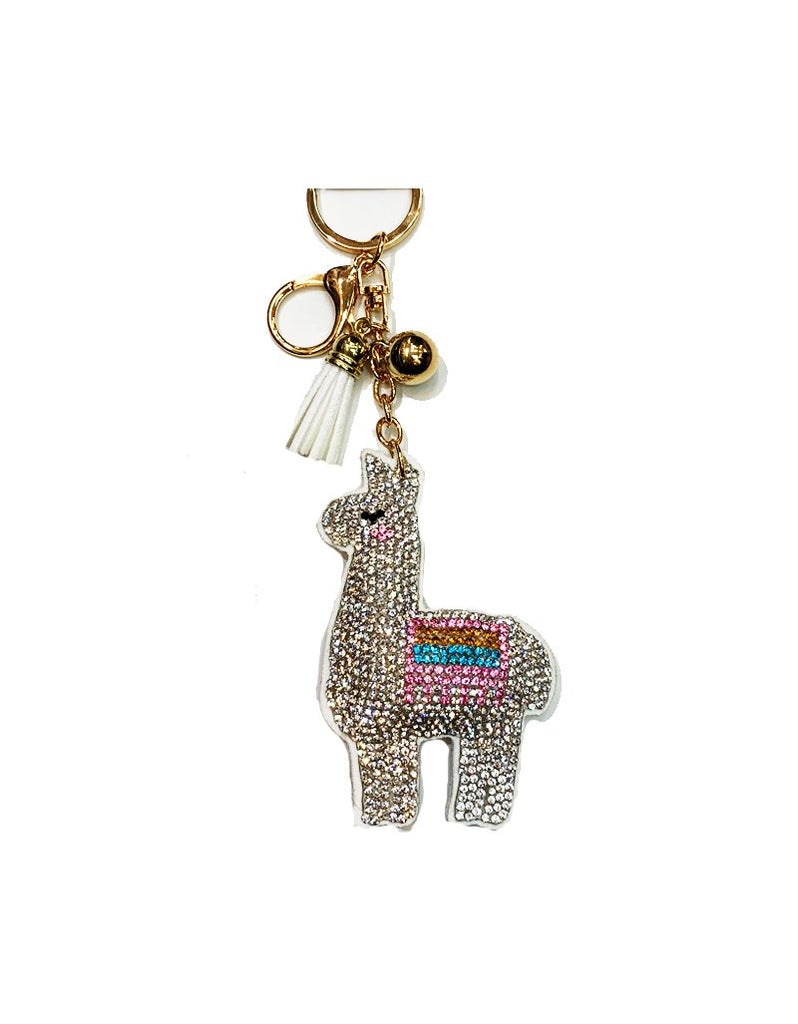 Rhinestone Puff Key Chains Keychains Silver Llama
