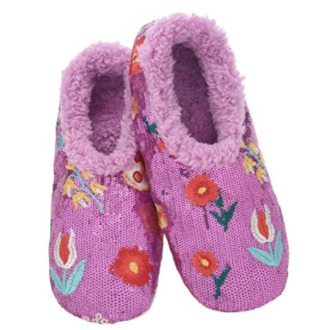 Snoozies! Women's Sequin Floral Slippers LIlac WSES-LLAC