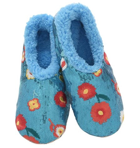 Snoozies! Women's Sequin Floral Slippers Teal