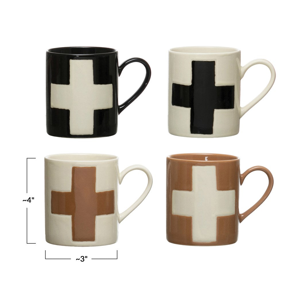 Creative Co-Op Handmade Stoneware Mug Swiss Cross