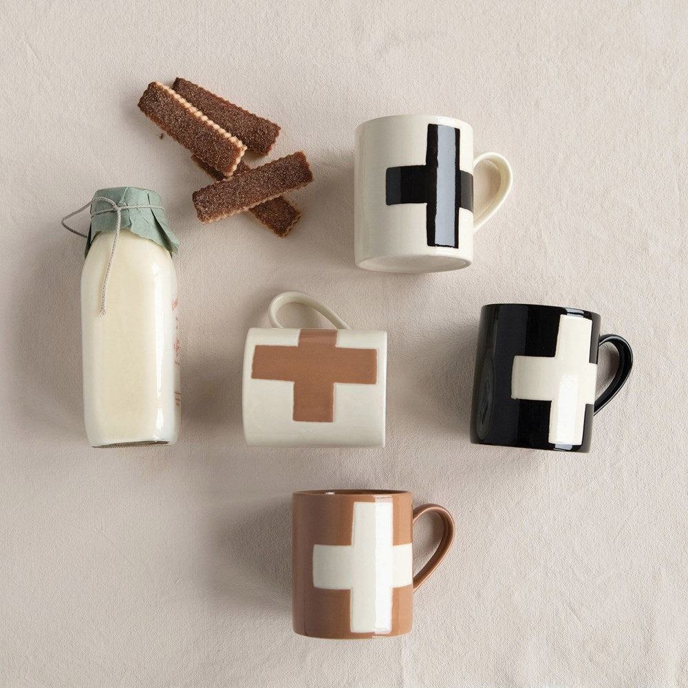 Creative Co-Op Handmade Stoneware Mug Swiss Cross DF4041a