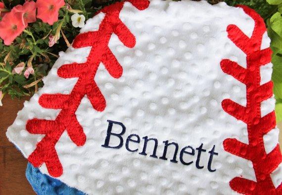 Baseball Baby Blanket with Embroidered Name Darling Custom Designs La Boutique