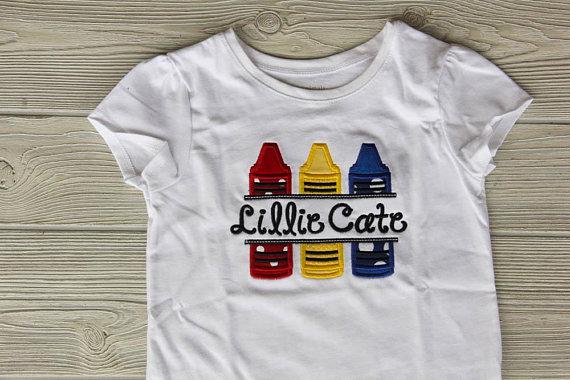 Crayon School Shirt w/Name Darling Custom Designs