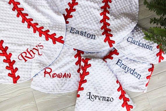 Baseball Baby Blanket with Embroidered Name Darling Custom Designs La Boutique