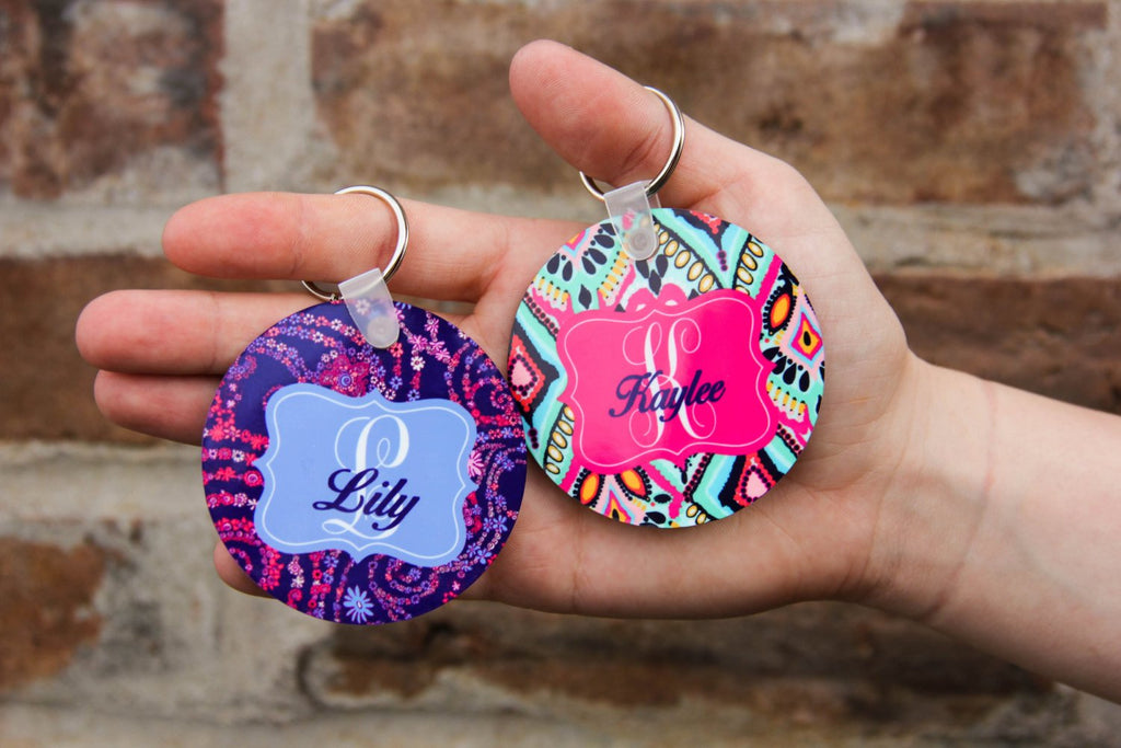 Darling Custom Designs Double-sided Round Personalized Keychain Lilly Pulitzer Inspiration