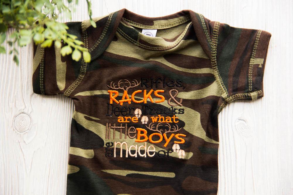 "Rifles, Racks & Deer Tracks are what Little Boys are Made of". Darling Custom Designs