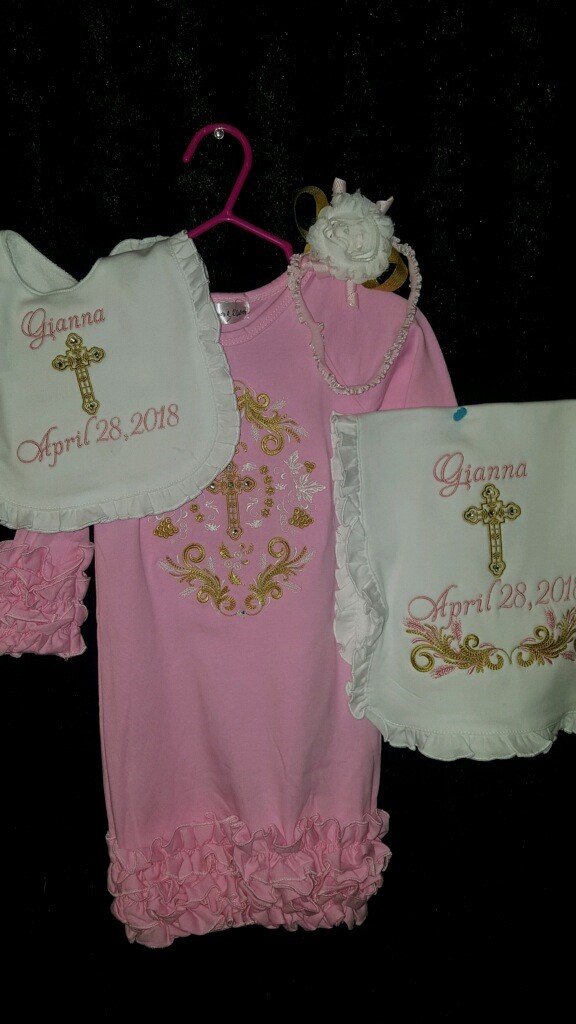 Baptism Gown Set - Baptismal Baby Set, Baptismal Keepsake Darling Custom Designs